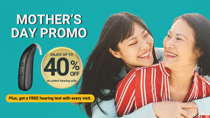 Enjoy up to 40% OFF on select hearing aids from May 1 to 31, 2025! Plus, get a FREE hearing test with every visit.